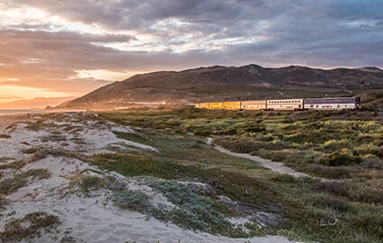 Train with mountains in background